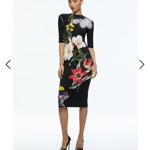ALICE AND OLIVIA DELORA FLORAL CREWNECK MIDI DRESS SIZE 2